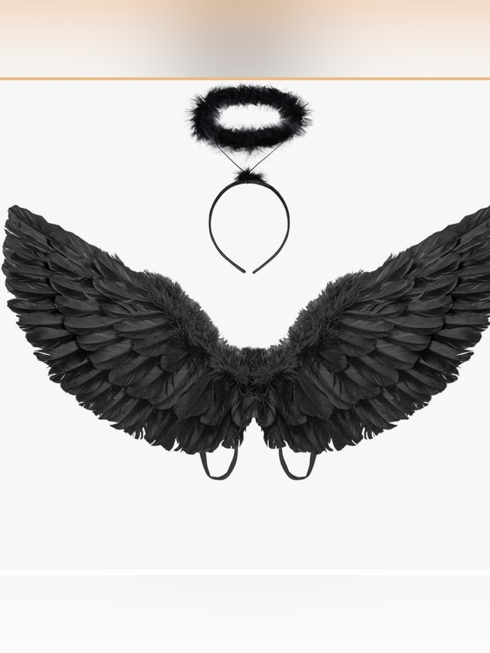 Black Feather Angel Wings and Halo Costume Set - Women Accessories. NWT